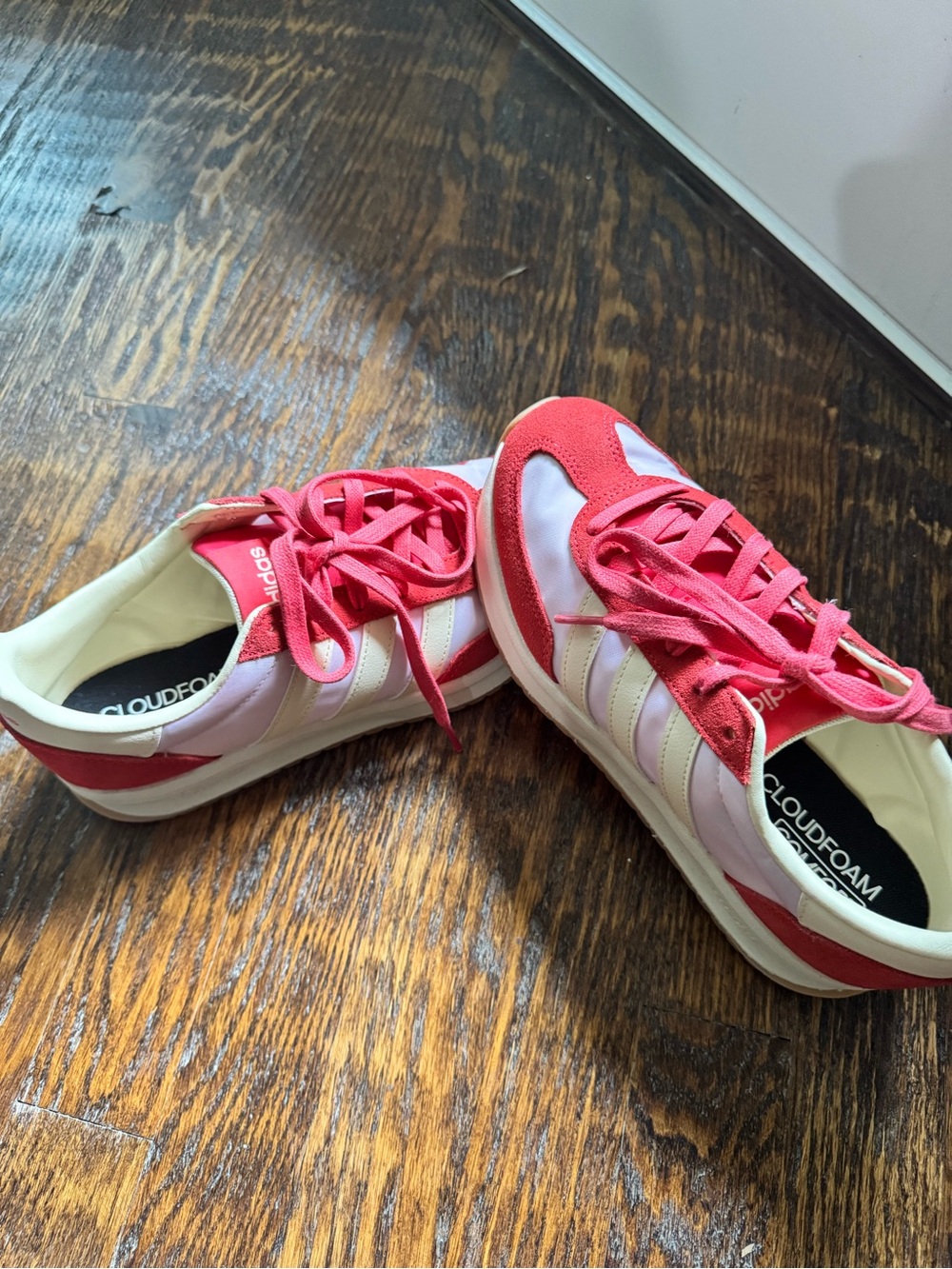 adidas Women’s Pink and Red Cloudfoam Lifestyle Sneakers - Worn Once